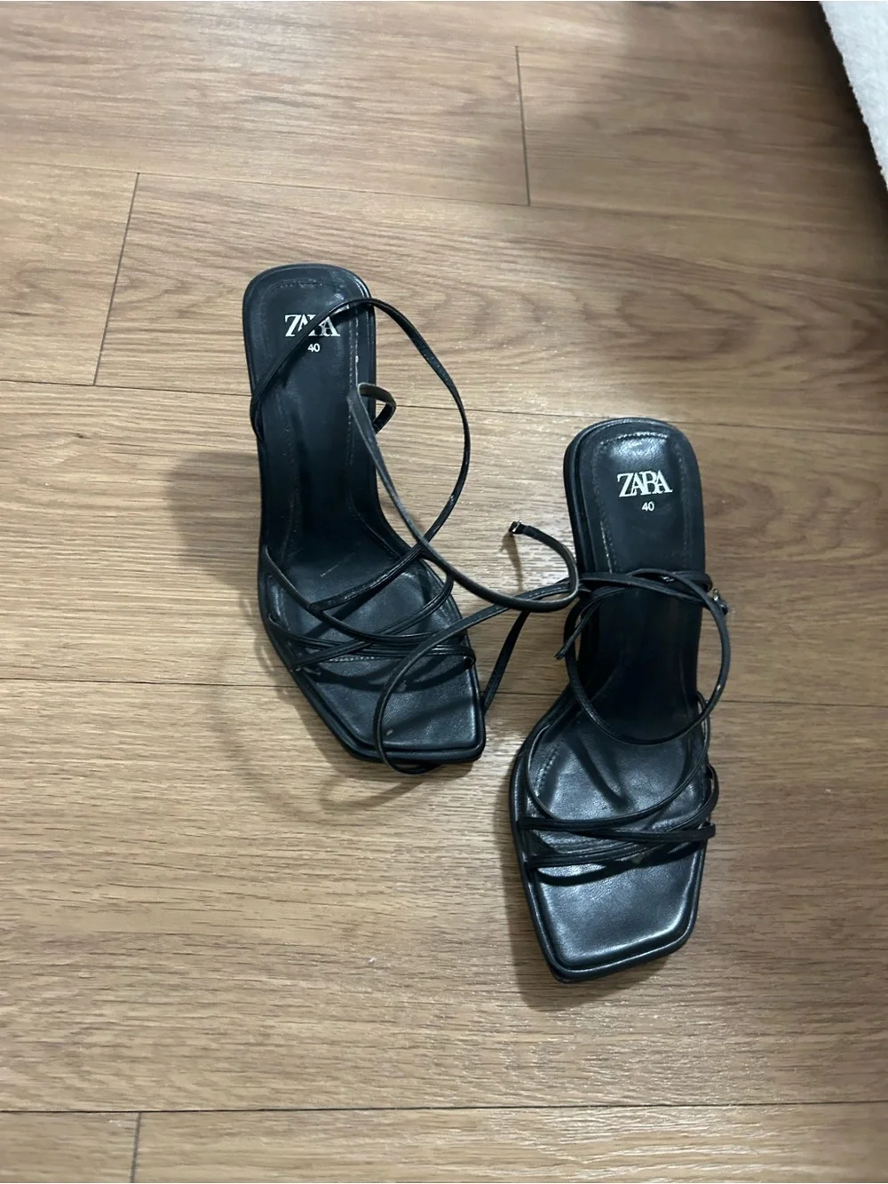 Zara Black Strappy Square-Toe Heeled Sandals - Picture 2 of 4